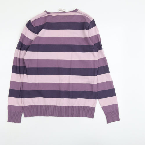 Biaggini Womens Purple Round Neck Striped Cotton Pullover Jumper Size M