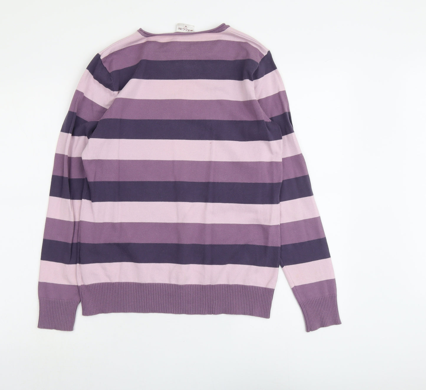 Biaggini Womens Purple Round Neck Striped Cotton Pullover Jumper Size M