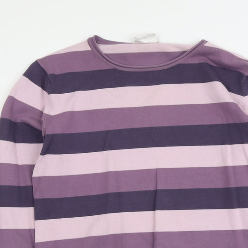 Biaggini Womens Purple Round Neck Striped Cotton Pullover Jumper Size M