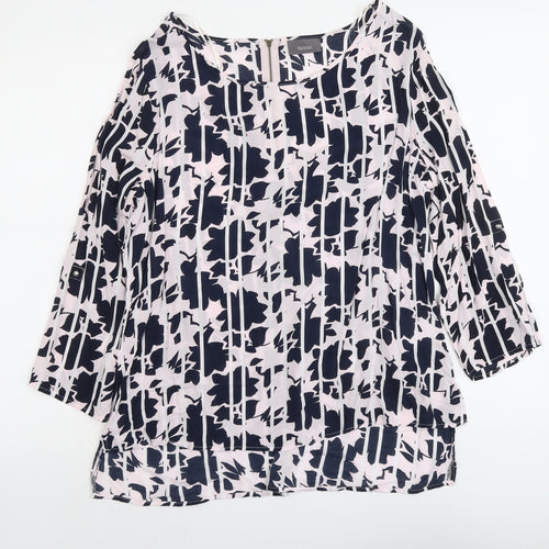 Yessica Womens Pink Floral Viscose Basic Blouse Size 12 Boat Neck