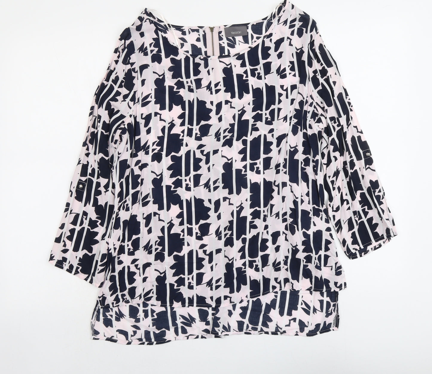 Yessica Womens Pink Floral Viscose Basic Blouse Size 12 Boat Neck