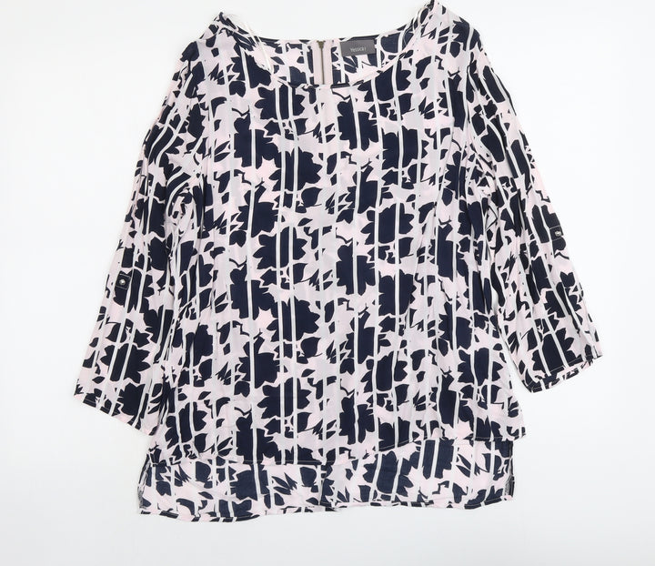Yessica Womens Pink Floral Viscose Basic Blouse Size 12 Boat Neck