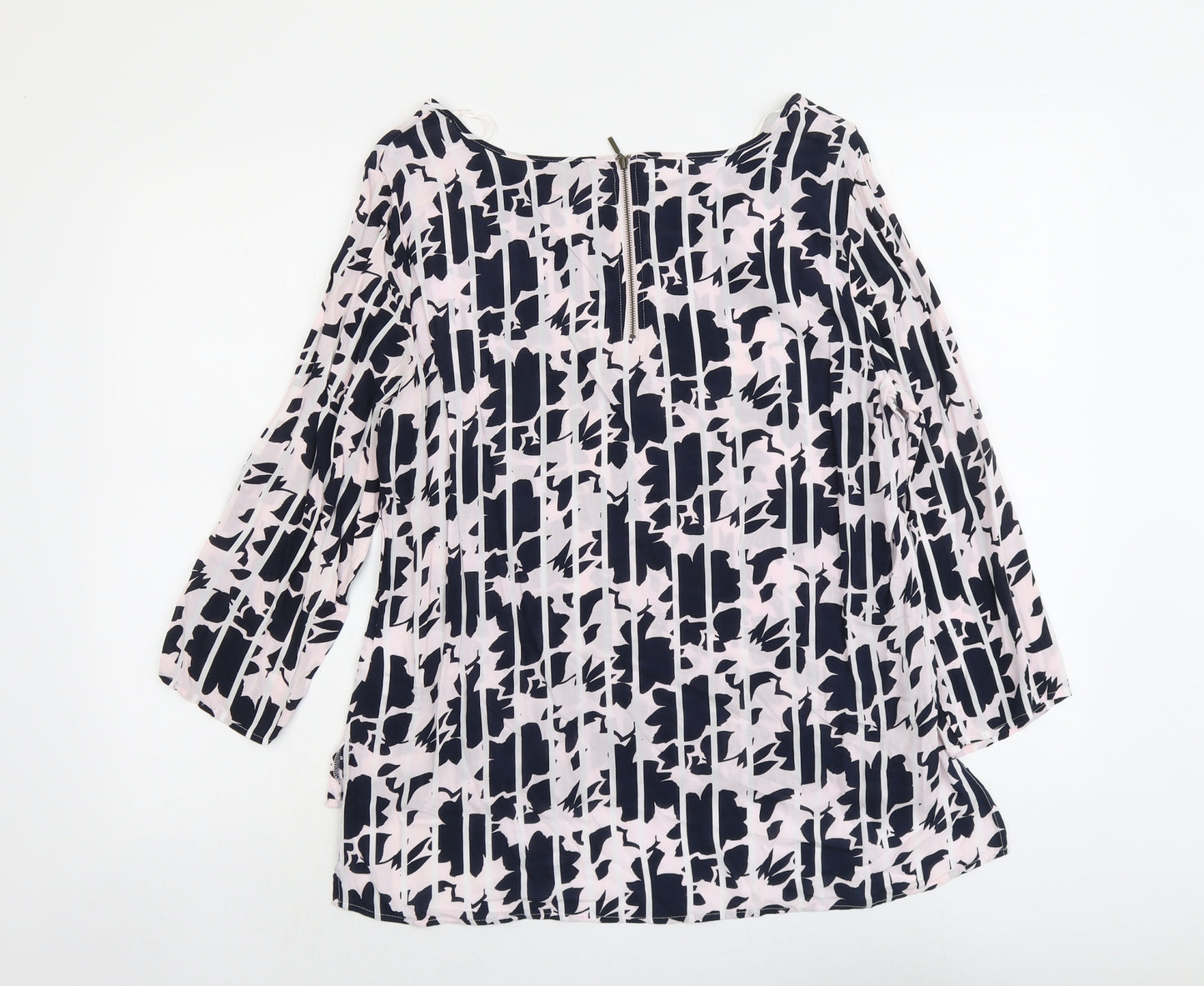 Yessica Womens Pink Floral Viscose Basic Blouse Size 12 Boat Neck