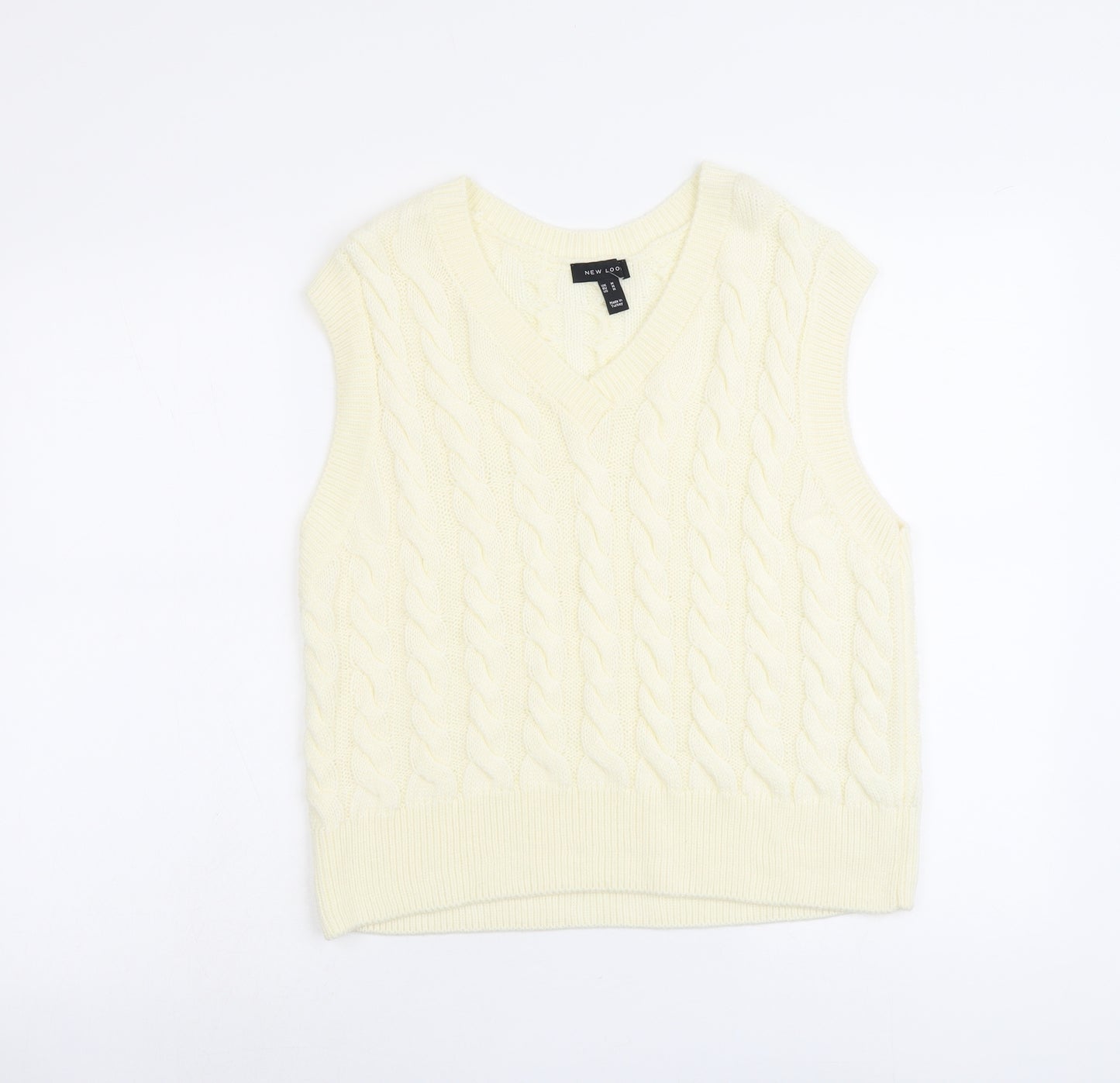 New Look Womens Ivory V-Neck Acrylic Vest Jumper Size M