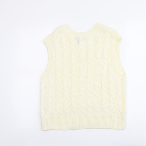 New Look Womens Ivory V-Neck Acrylic Vest Jumper Size M