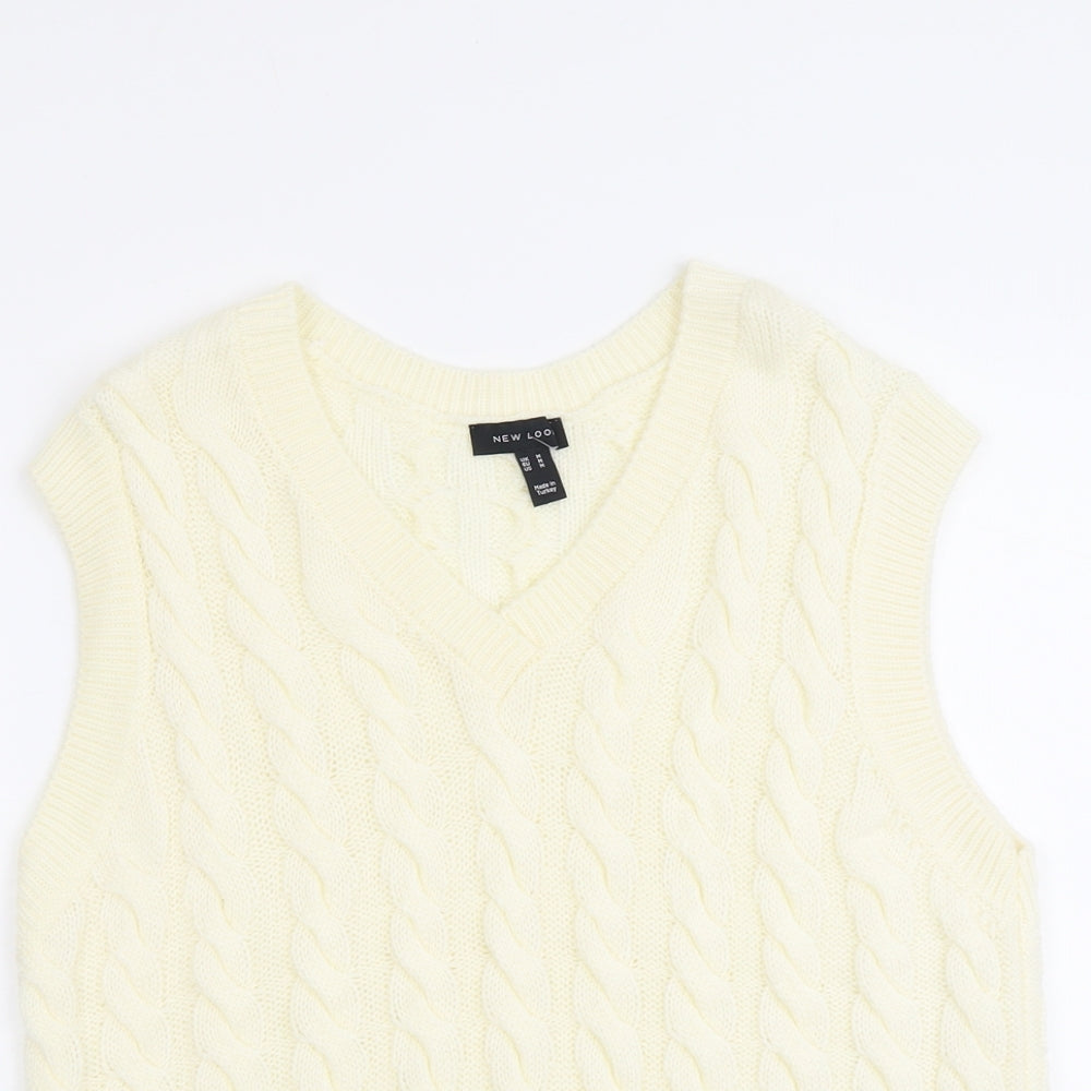 New Look Womens Ivory V-Neck Acrylic Vest Jumper Size M