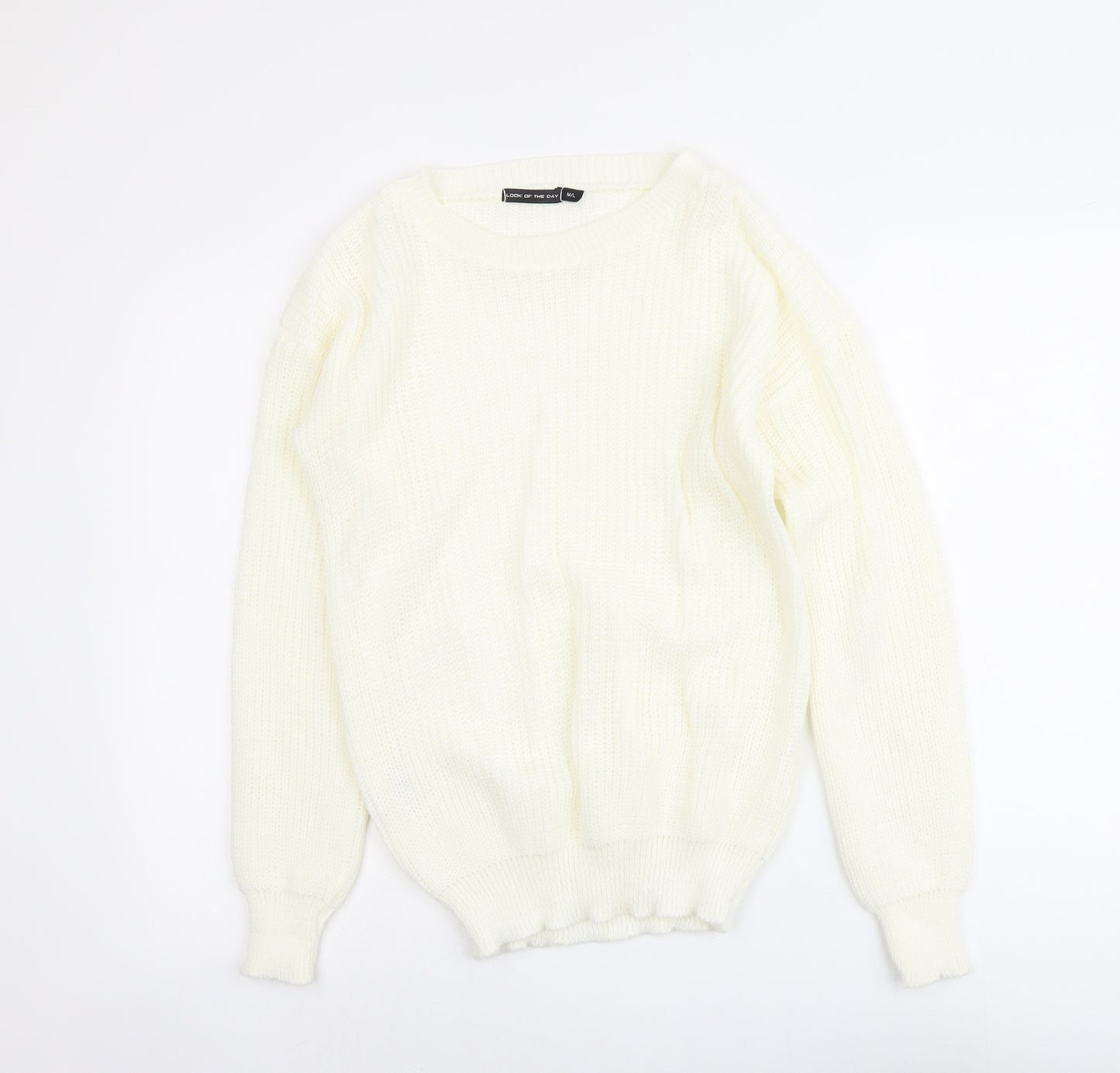 LOOK OF THE DAY Womens Ivory Round Neck Acrylic Pullover Jumper Size M