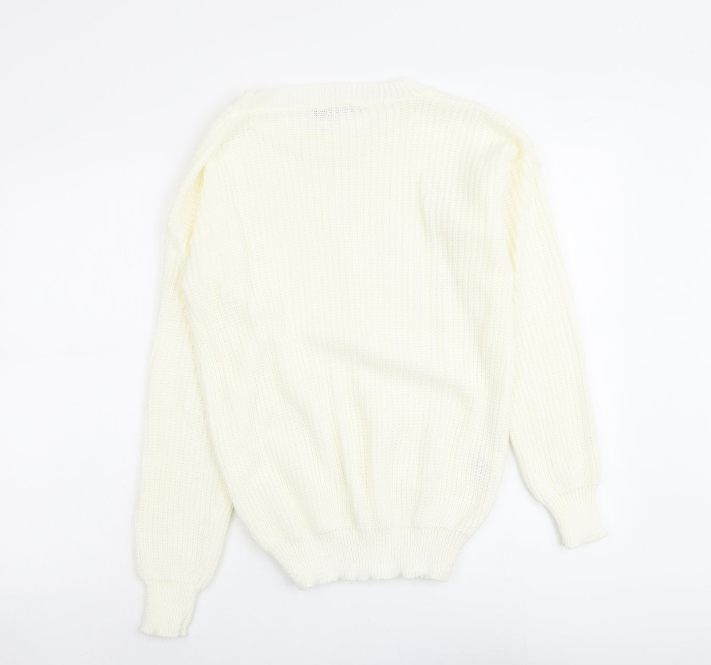 LOOK OF THE DAY Womens Ivory Round Neck Acrylic Pullover Jumper Size M