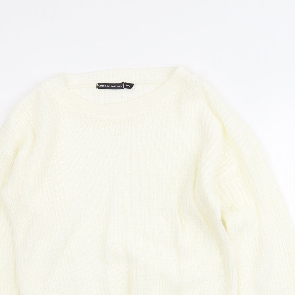 LOOK OF THE DAY Womens Ivory Round Neck Acrylic Pullover Jumper Size M