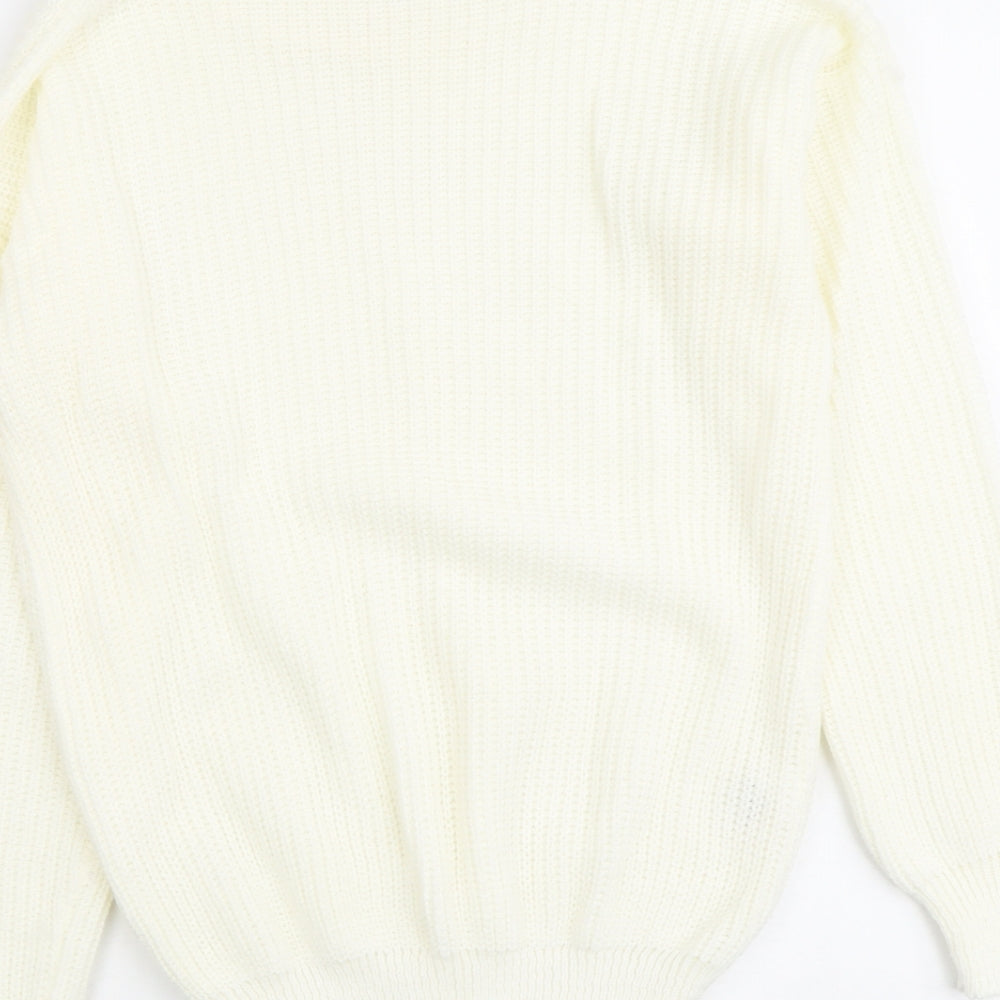LOOK OF THE DAY Womens Ivory Round Neck Acrylic Pullover Jumper Size M