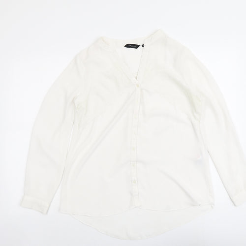 New Look Womens White Polyester Basic Button-Up Size 14 V-Neck