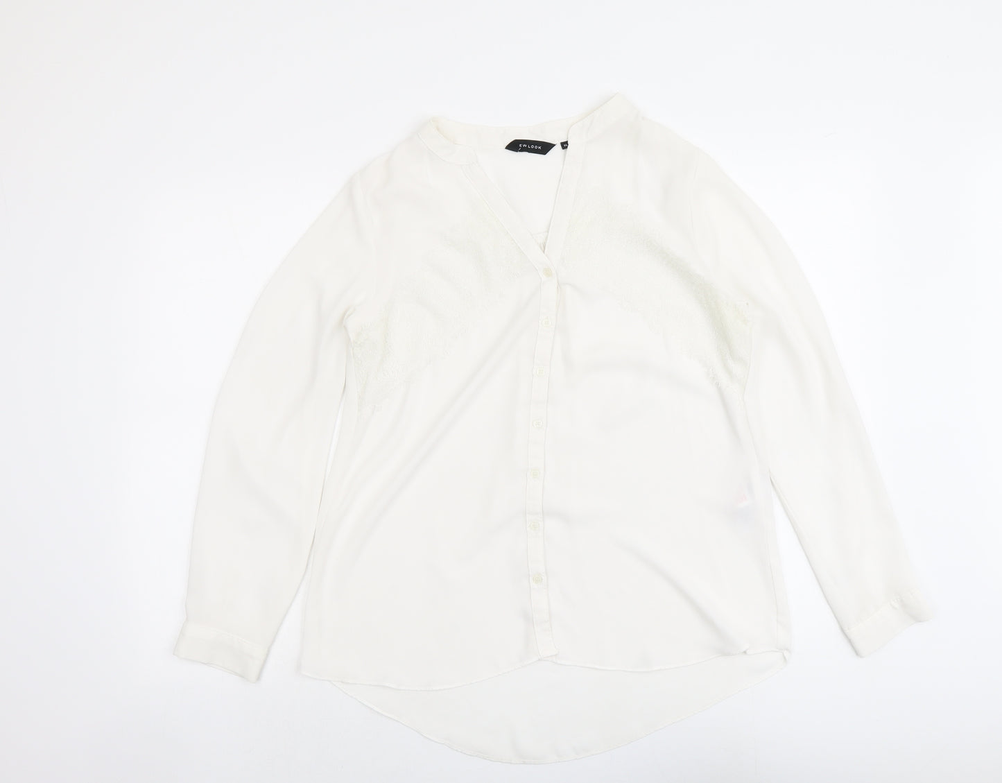 New Look Womens White Polyester Basic Button-Up Size 14 V-Neck