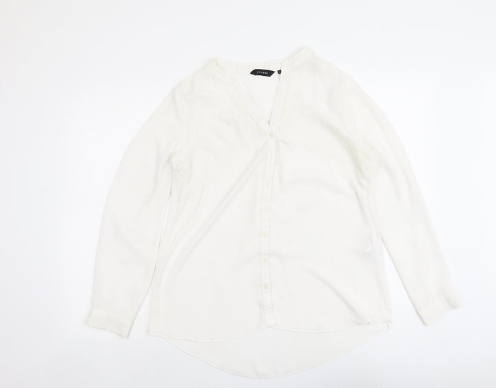New Look Womens White Polyester Basic Button-Up Size 14 V-Neck