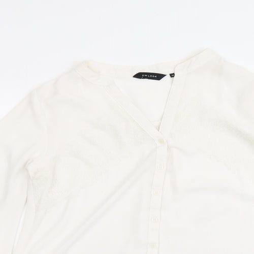 New Look Womens White Polyester Basic Button-Up Size 14 V-Neck