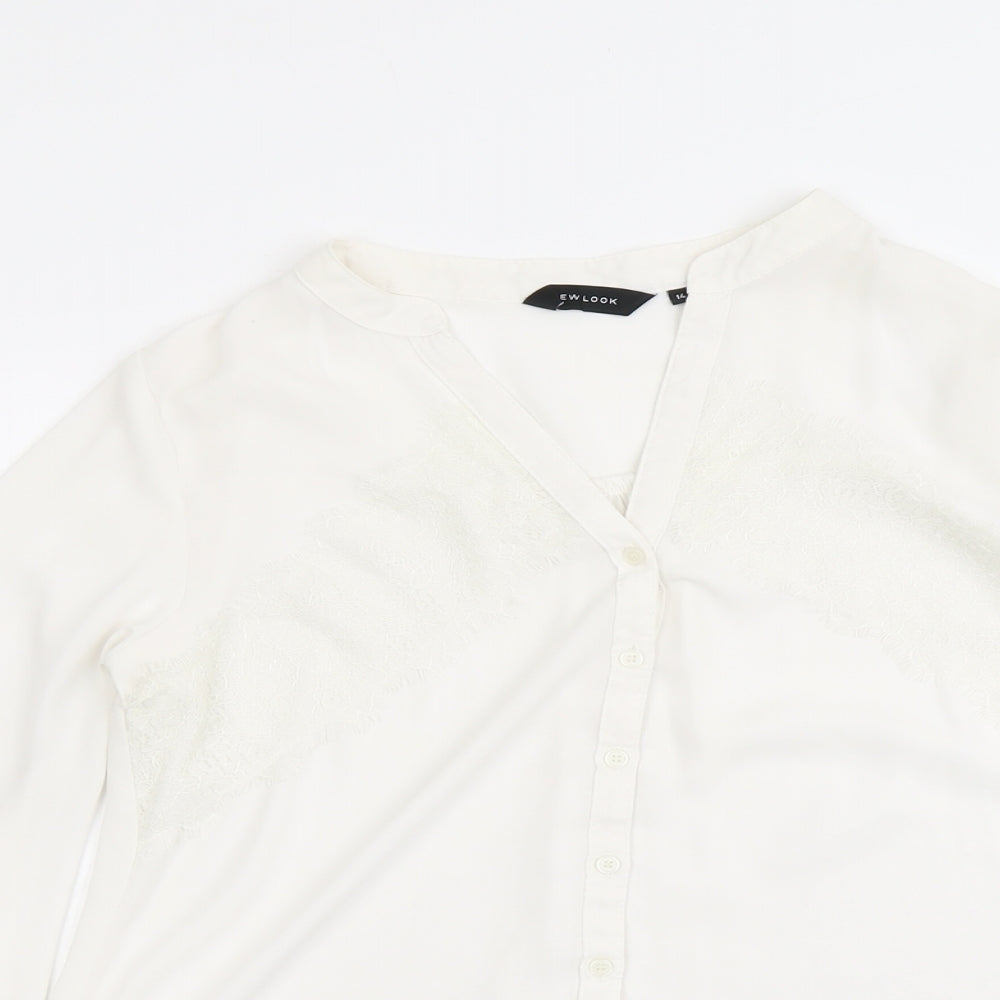New Look Womens White Polyester Basic Button-Up Size 14 V-Neck