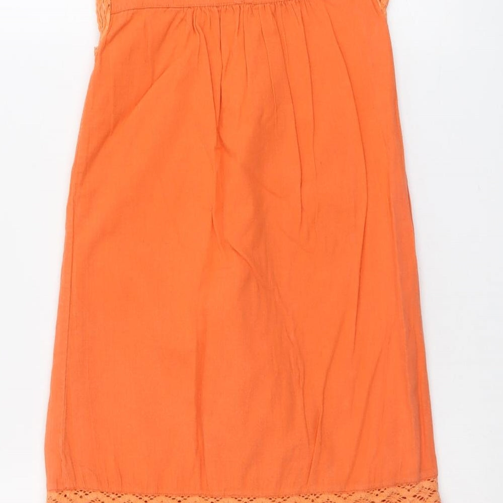NEXT Girls Orange Cotton A-Line Size 5 Years Boat Neck Button - Crocheted Lace Detail