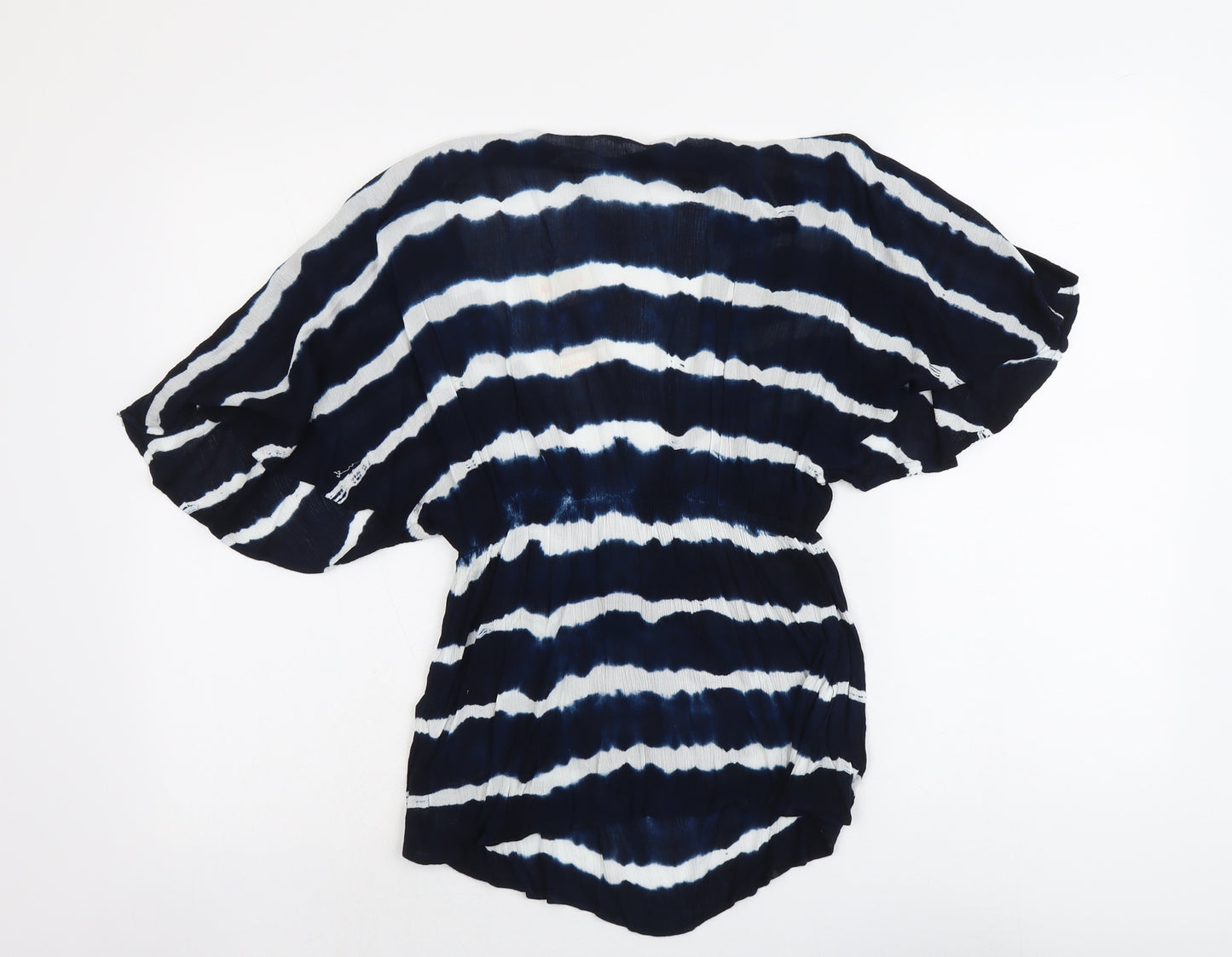 Monsoon Womens Blue Striped Viscose Basic Blouse Size S V-Neck