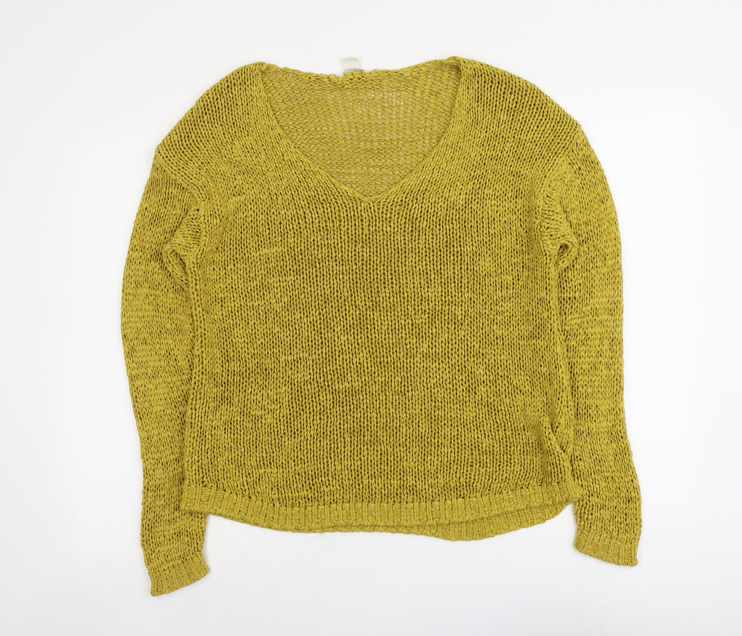 H&M Womens Yellow V-Neck Acrylic Pullover Jumper Size L