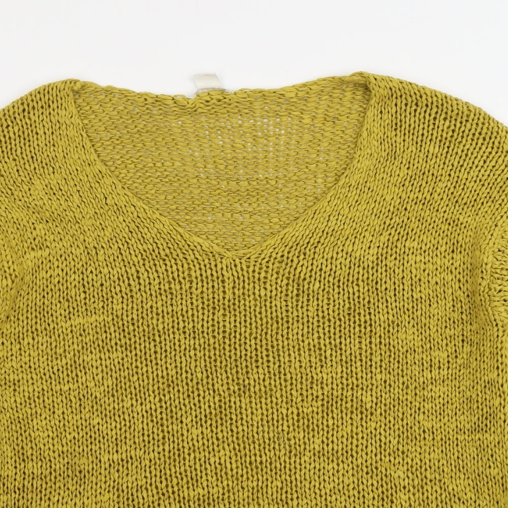 H&M Womens Yellow V-Neck Acrylic Pullover Jumper Size L