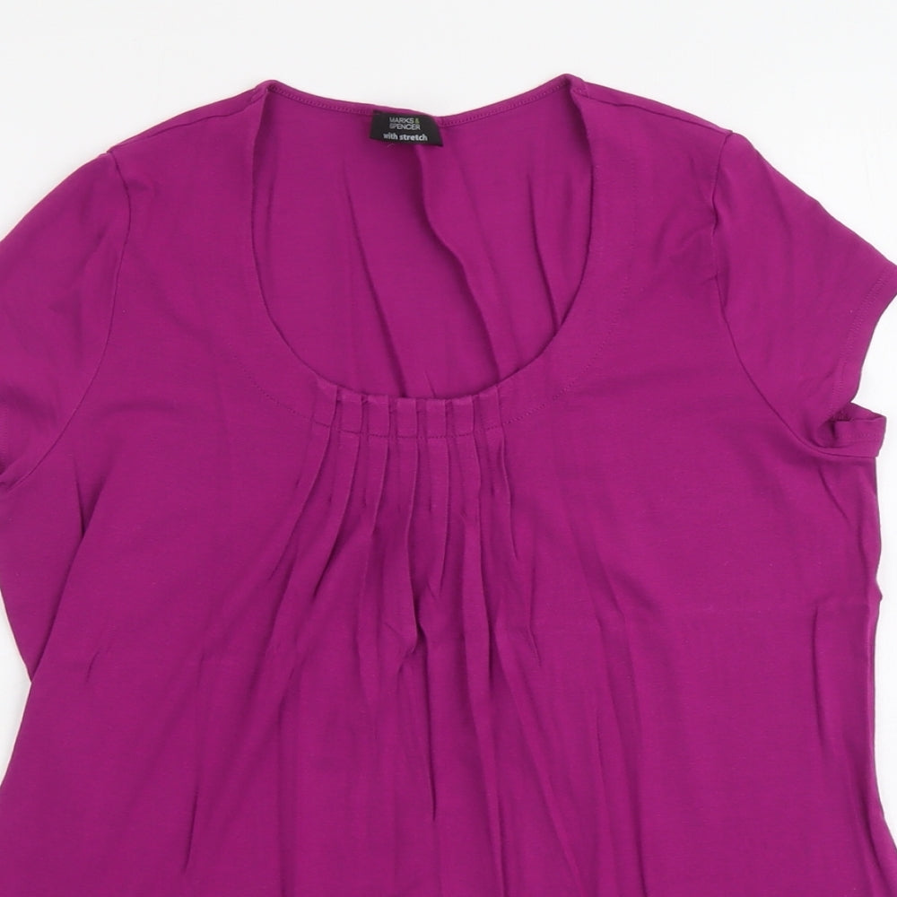 Marks and Spencer Womens Purple Viscose Basic T-Shirt Size 14 Round Neck