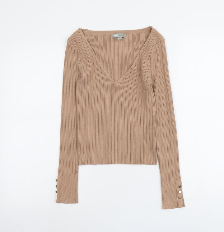 ASOS Womens Beige V-Neck Viscose Pullover Jumper Size 10