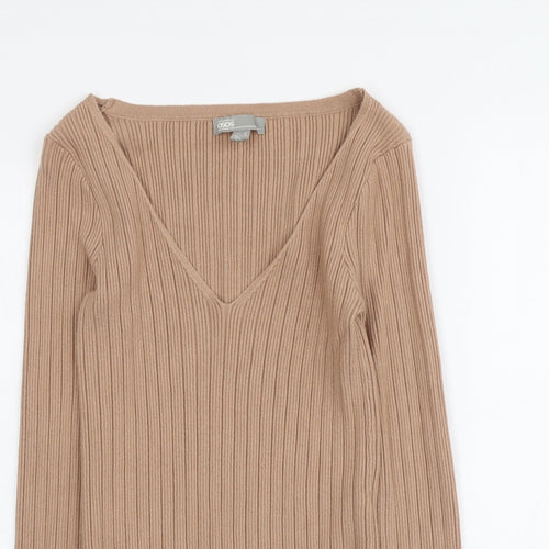 ASOS Womens Beige V-Neck Viscose Pullover Jumper Size 10