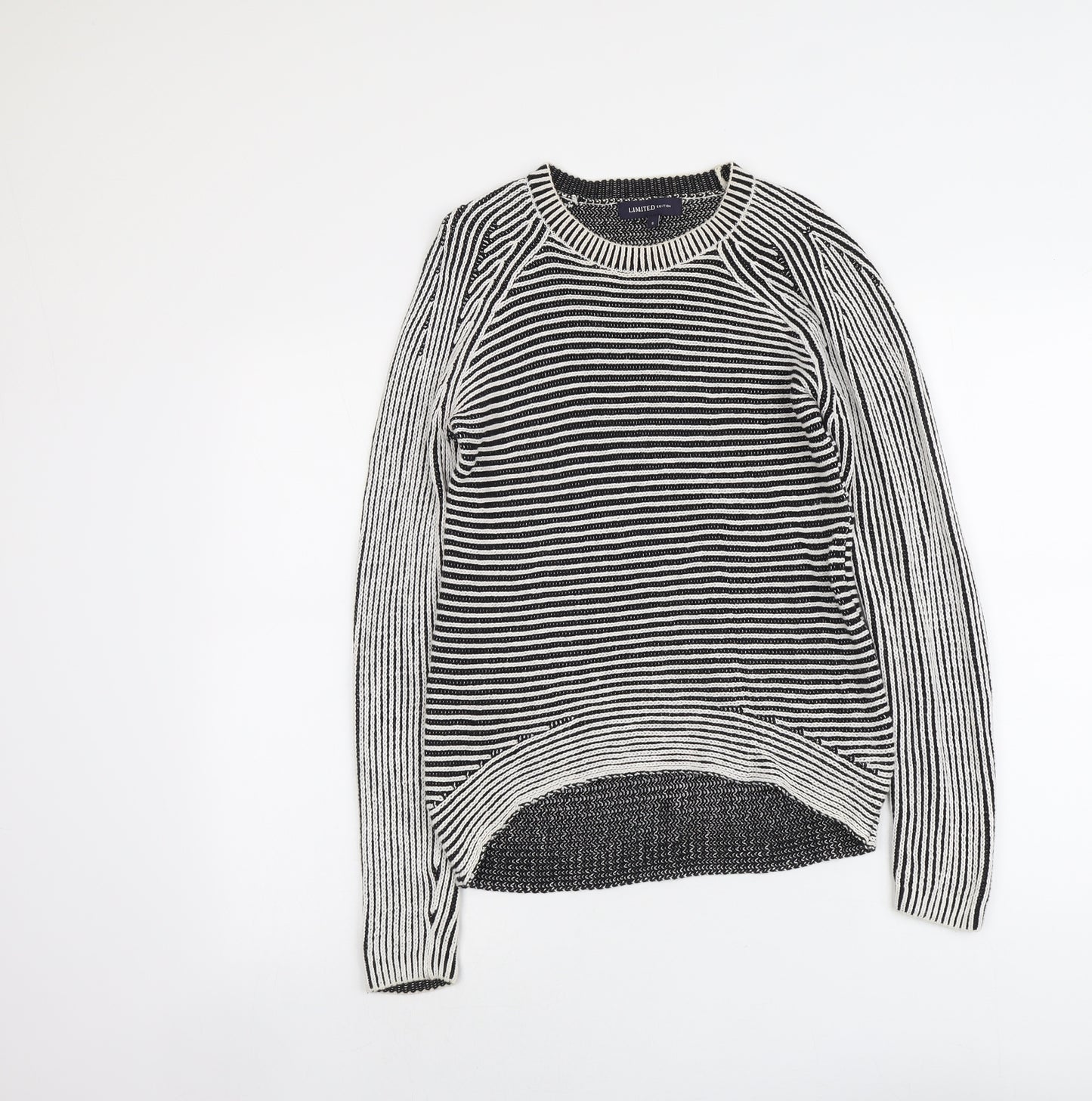 Marks and Spencer Womens Black Round Neck Striped Cotton Pullover Jumper Size 6