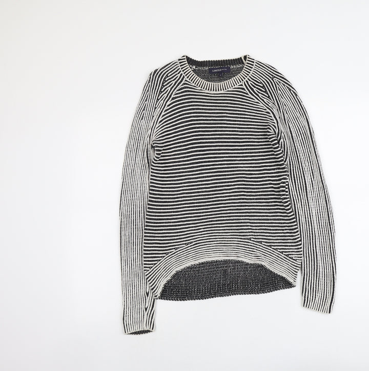 Marks and Spencer Womens Black Round Neck Striped Cotton Pullover Jumper Size 6