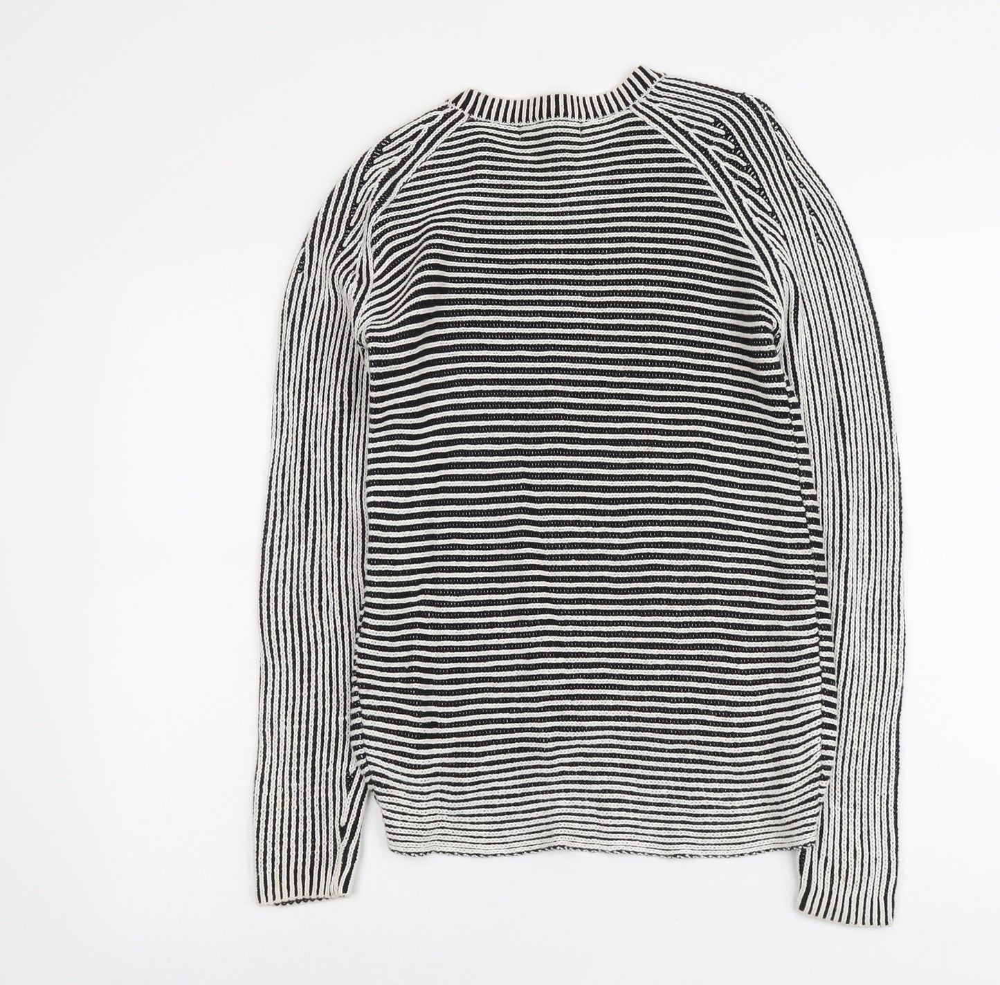 Marks and Spencer Womens Black Round Neck Striped Cotton Pullover Jumper Size 6