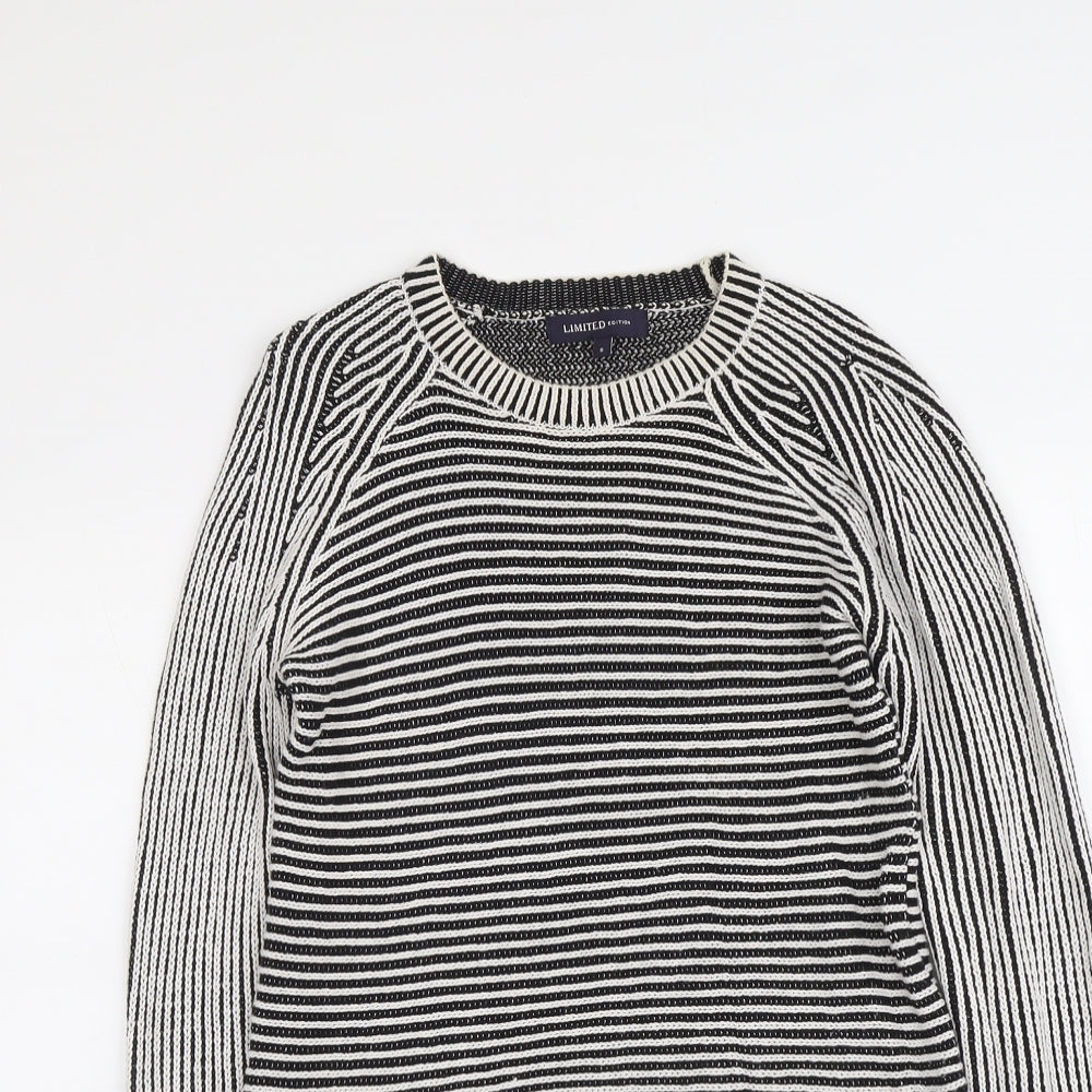Marks and Spencer Womens Black Round Neck Striped Cotton Pullover Jumper Size 6