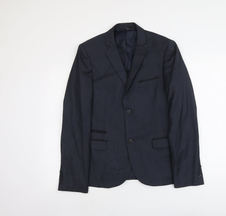 Topman Mens Blue Polyester Jacket Suit Jacket Size S Regular