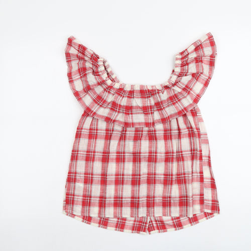 NEXT Womens Red Plaid Cotton Basic Blouse Size 10 Scoop Neck