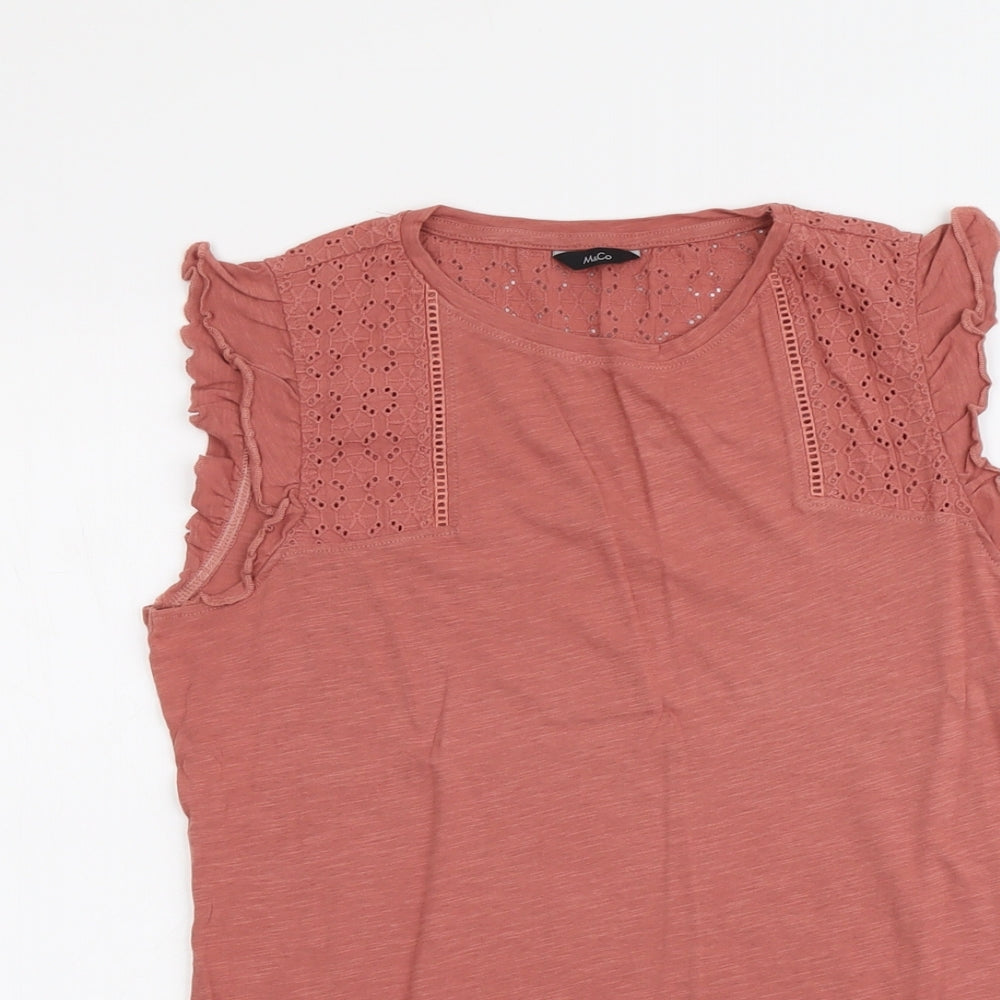 M&Co Womens Pink Cotton Basic T-Shirt Size 8 Round Neck