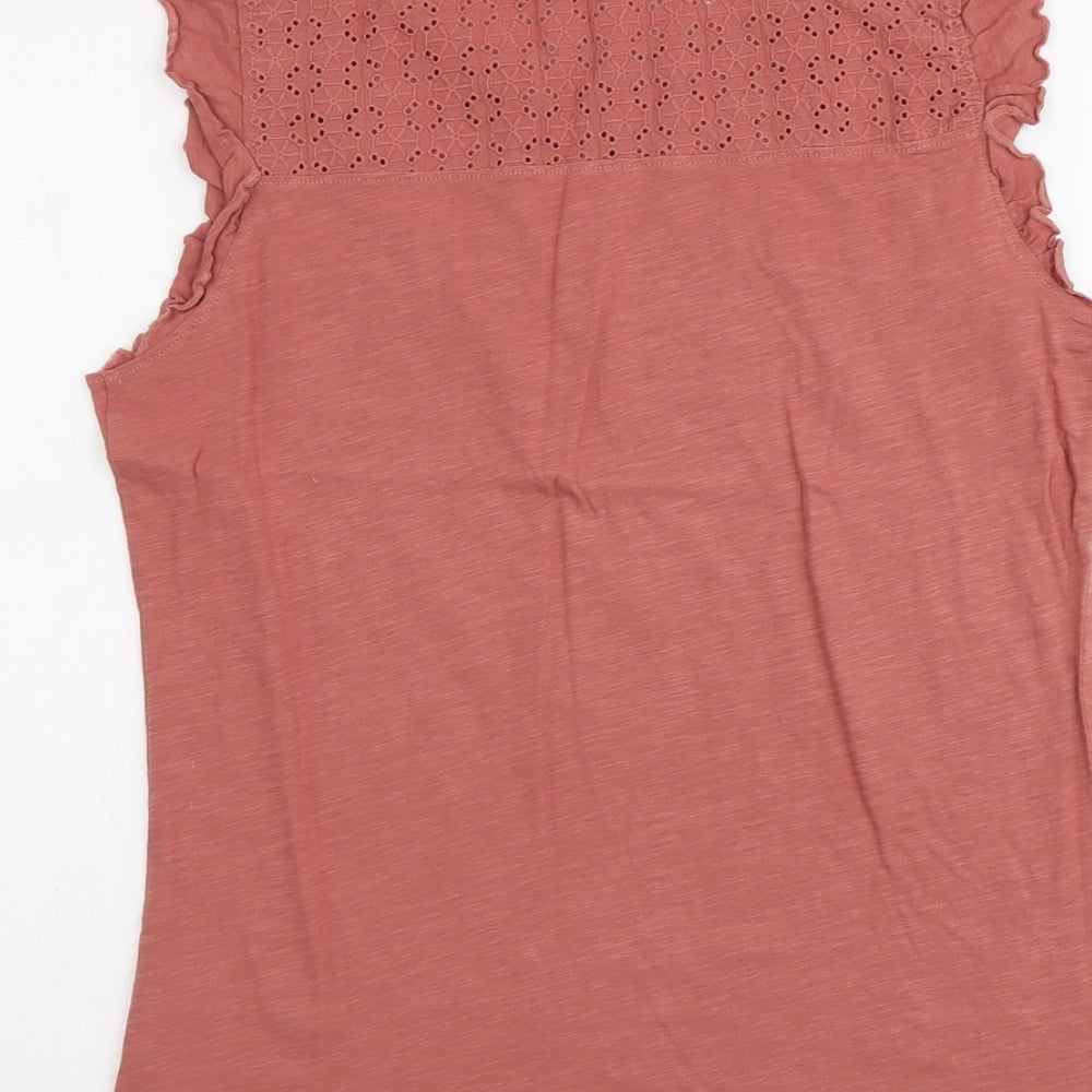 M&Co Womens Pink Cotton Basic T-Shirt Size 8 Round Neck