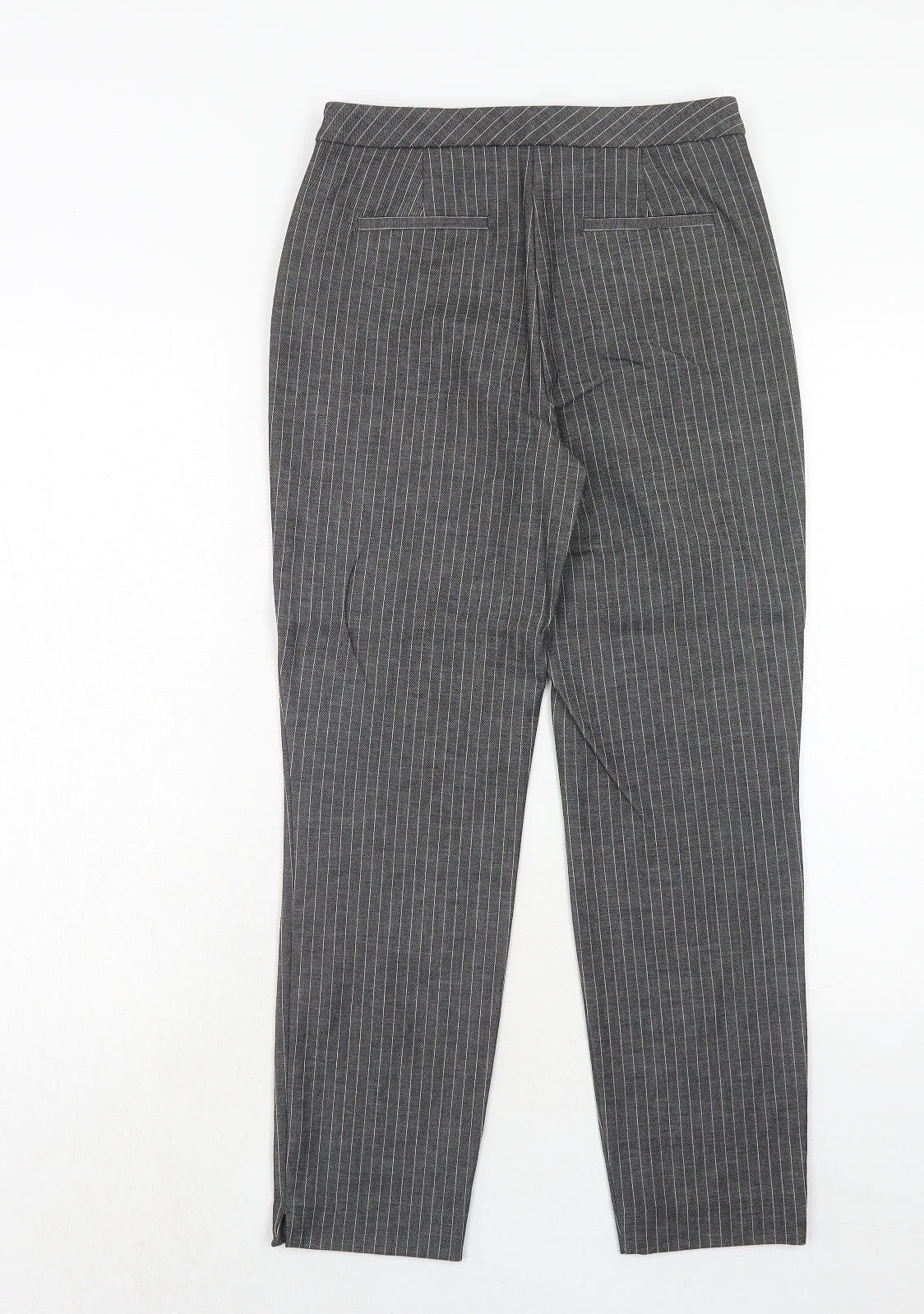 Marks and Spencer Womens Grey Striped Polyester Trousers Size 8 Regular Hook & Eye