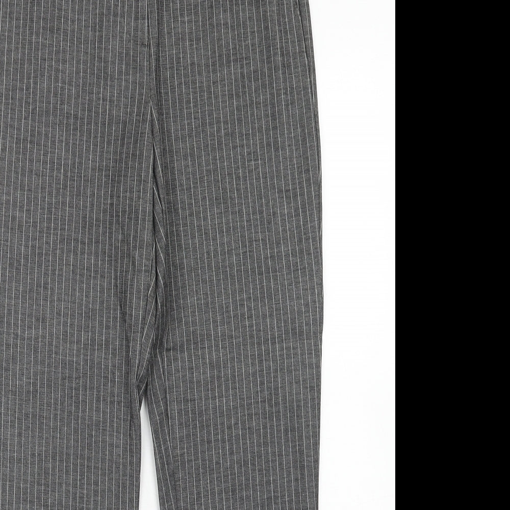 Marks and Spencer Womens Grey Striped Polyester Trousers Size 8 Regular Hook & Eye