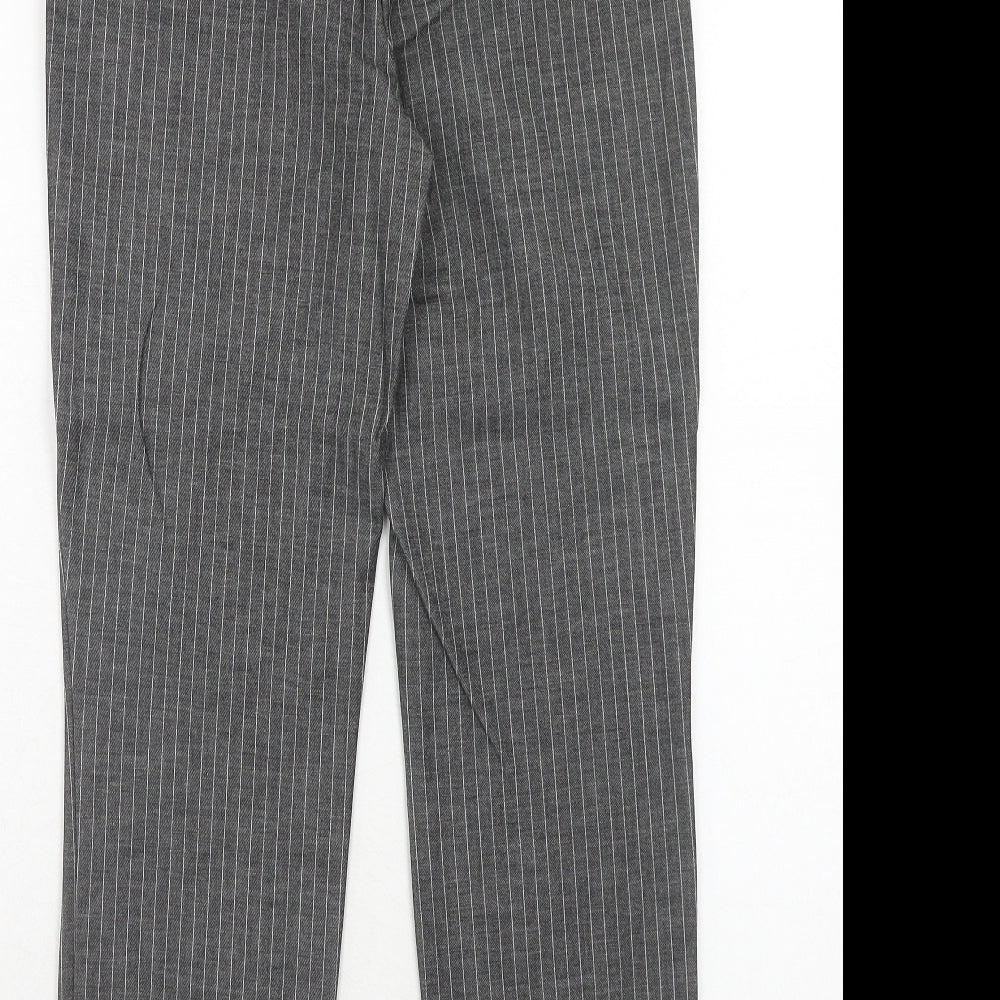 Marks and Spencer Womens Grey Striped Polyester Trousers Size 8 Regular Hook & Eye