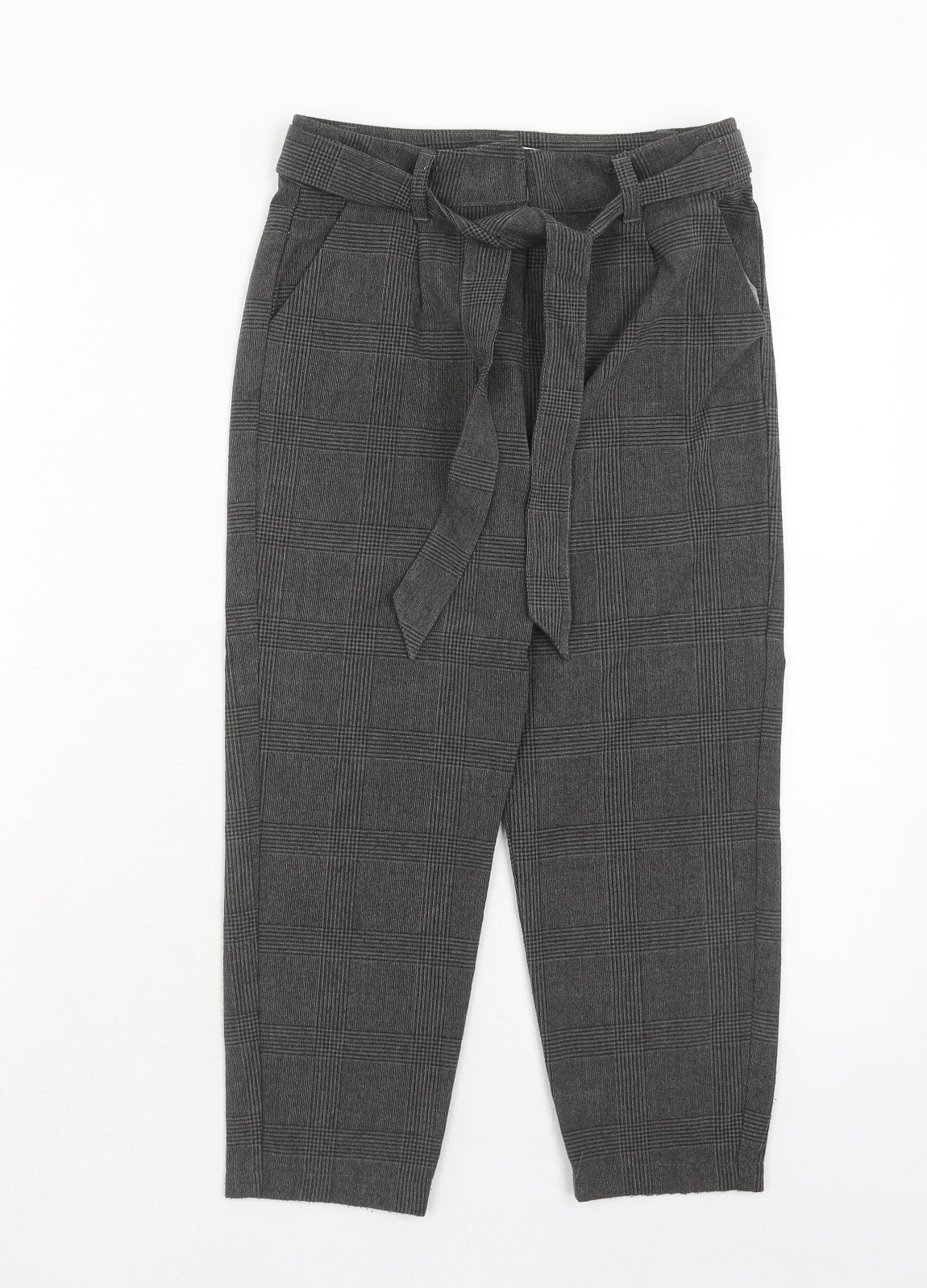 Vertbaudet Girls Grey Plaid Polyester Carrot Trousers Size 9 Years Regular Hook & Eye