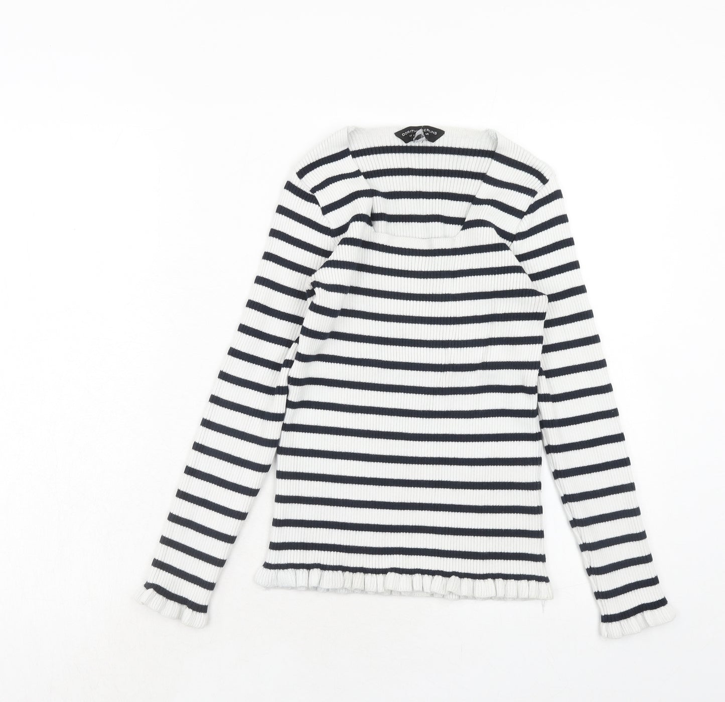 Dorothy Perkins Womens White Square Neck Striped Acrylic Pullover Jumper Size 12