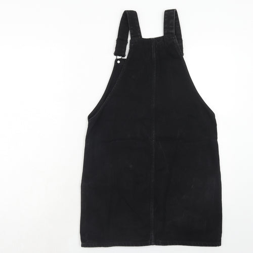 New Look Womens Black Cotton Pinafore/Dungaree Dress Size 6 Square Neck Buckle