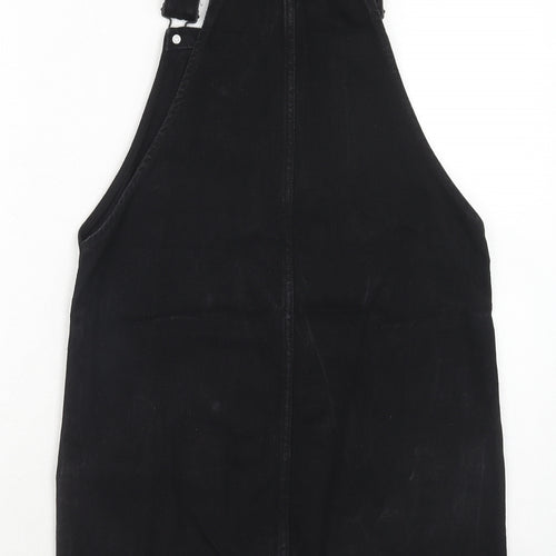 New Look Womens Black Cotton Pinafore/Dungaree Dress Size 6 Square Neck Buckle