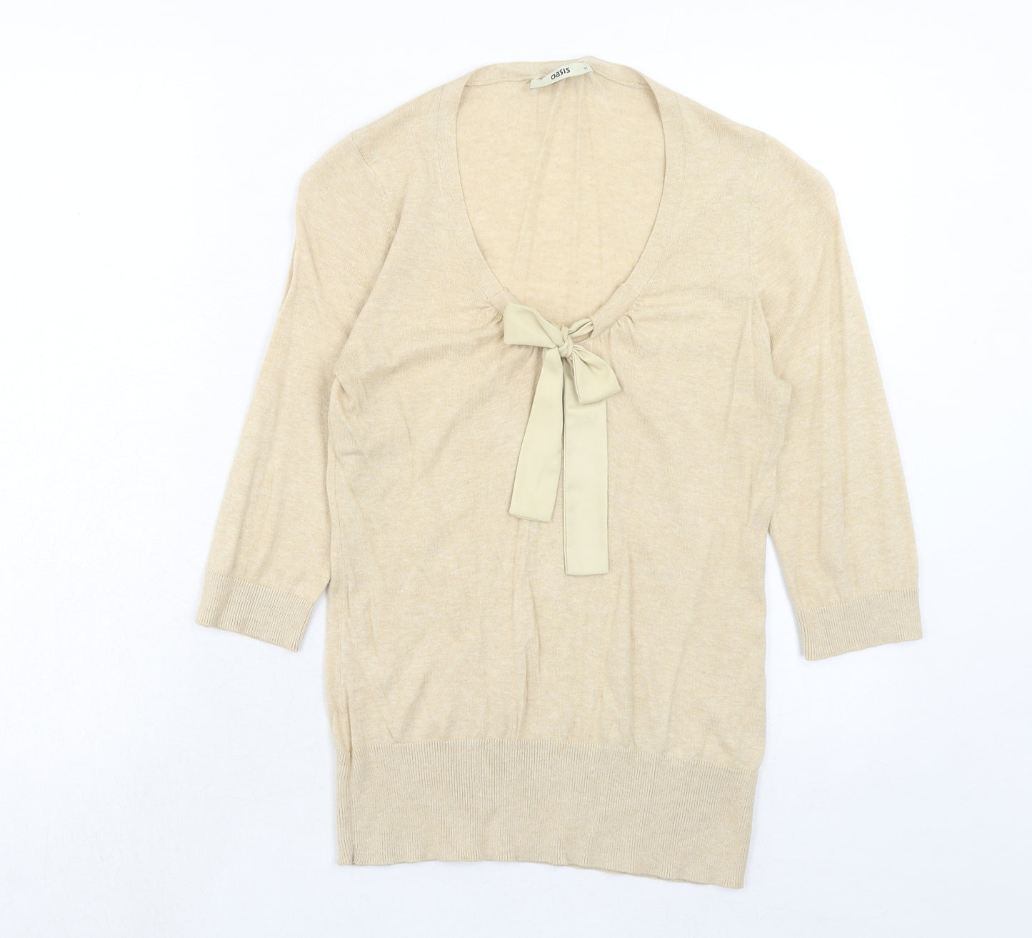 Oasis Womens Ivory Scoop Neck Cotton Pullover Jumper Size M