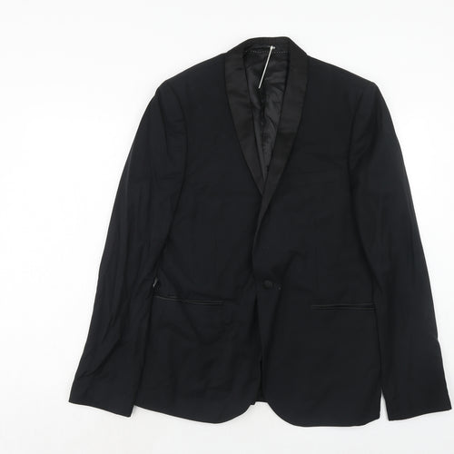 Topman Mens Black Polyester Jacket Suit Jacket Size 42 Regular