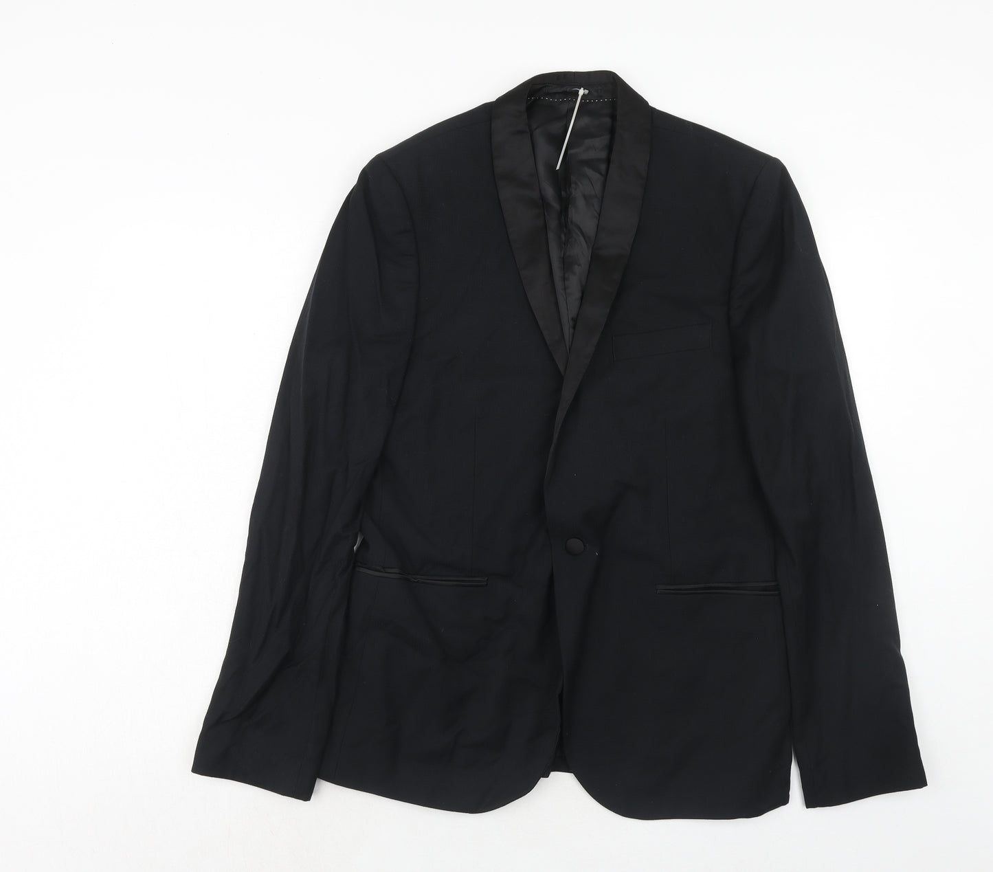 Topman Mens Black Polyester Jacket Suit Jacket Size 42 Regular