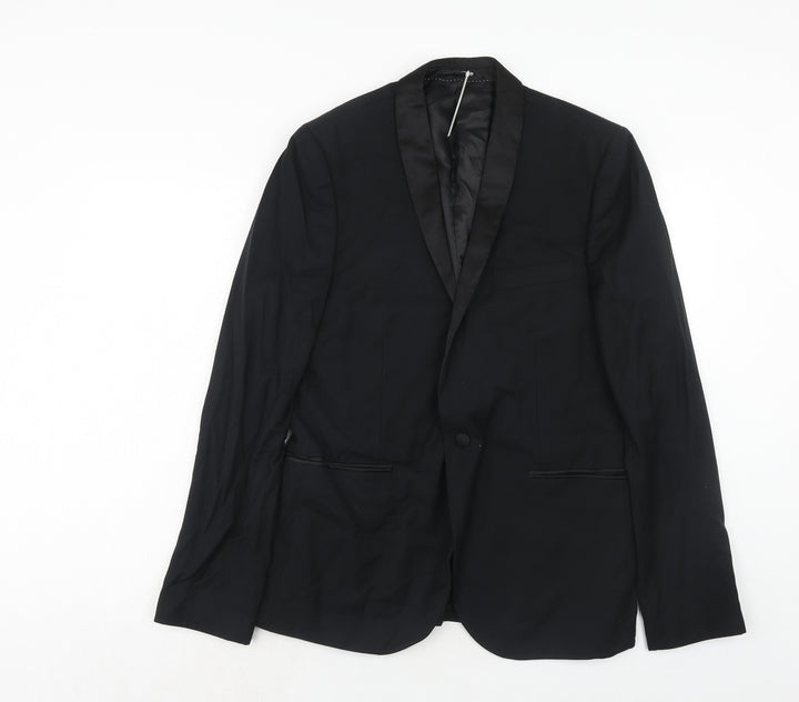 Topman Mens Black Polyester Jacket Suit Jacket Size 42 Regular