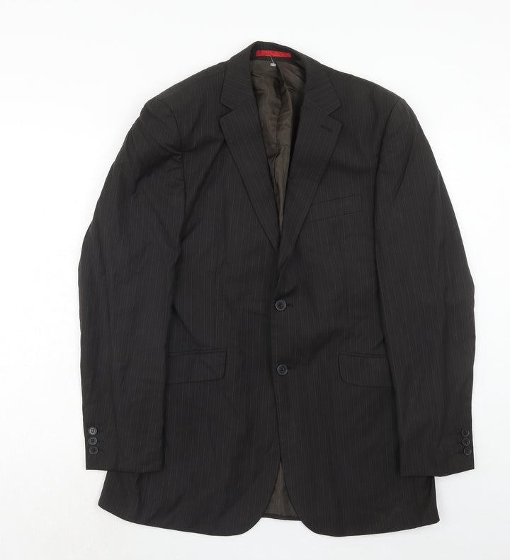 Burton Mens Brown Striped Polyester Jacket Suit Jacket Size 40 Regular