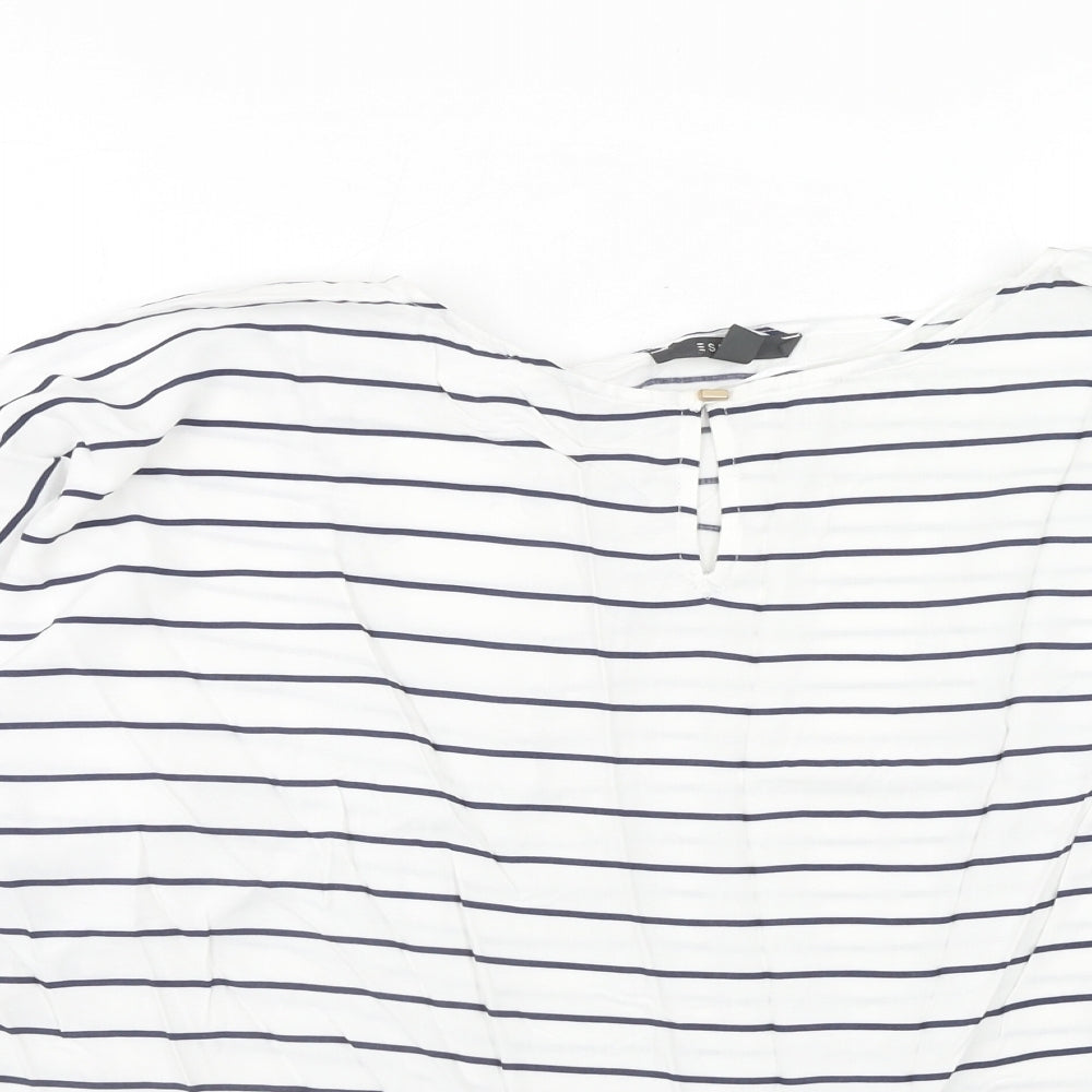 Esprit Womens White Striped Viscose Basic Blouse Size M Round Neck