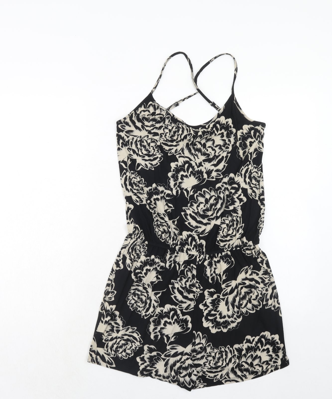 NEXT Womens Black Floral Viscose Playsuit One-Piece Size 8 Pullover