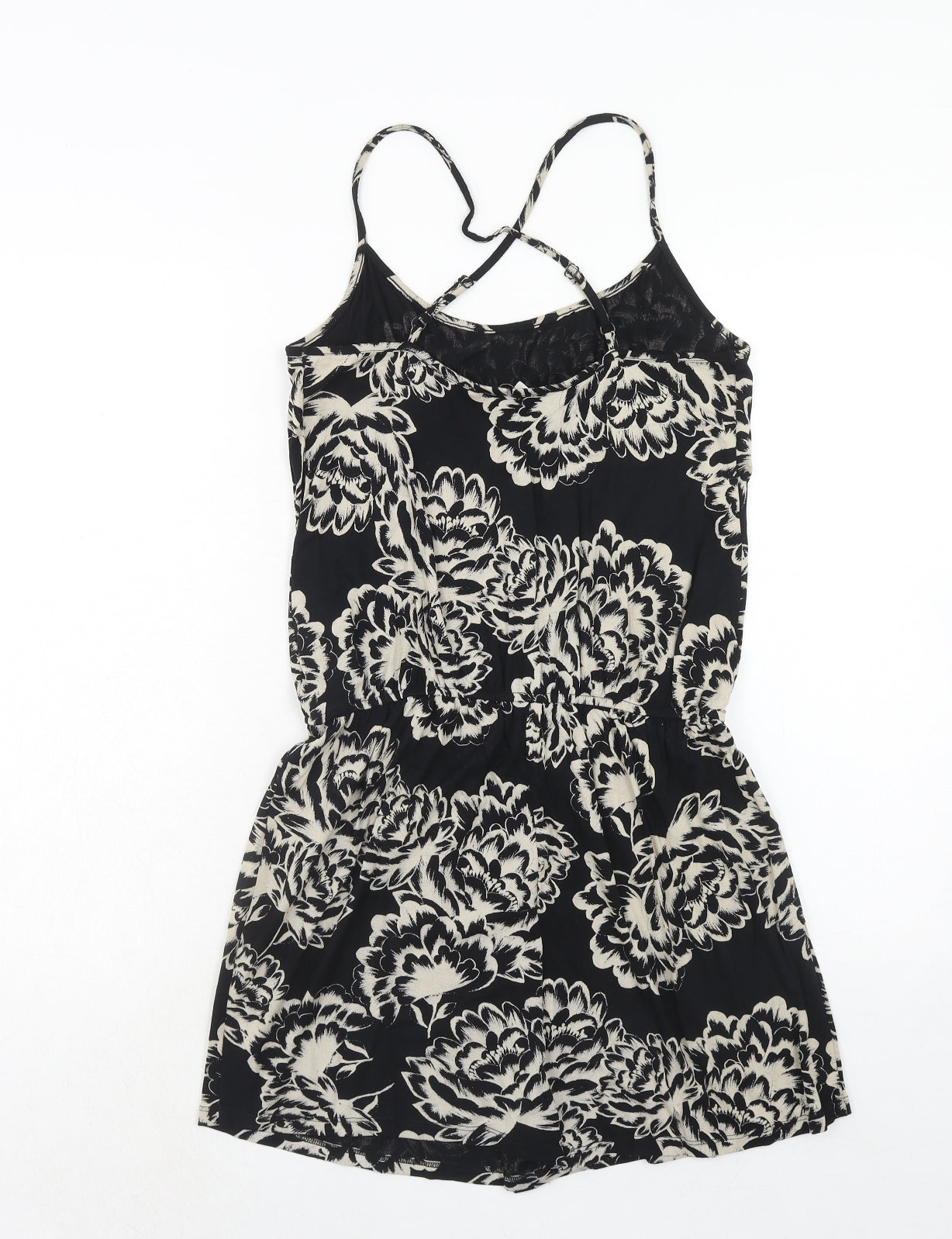 NEXT Womens Black Floral Viscose Playsuit One-Piece Size 8 Pullover