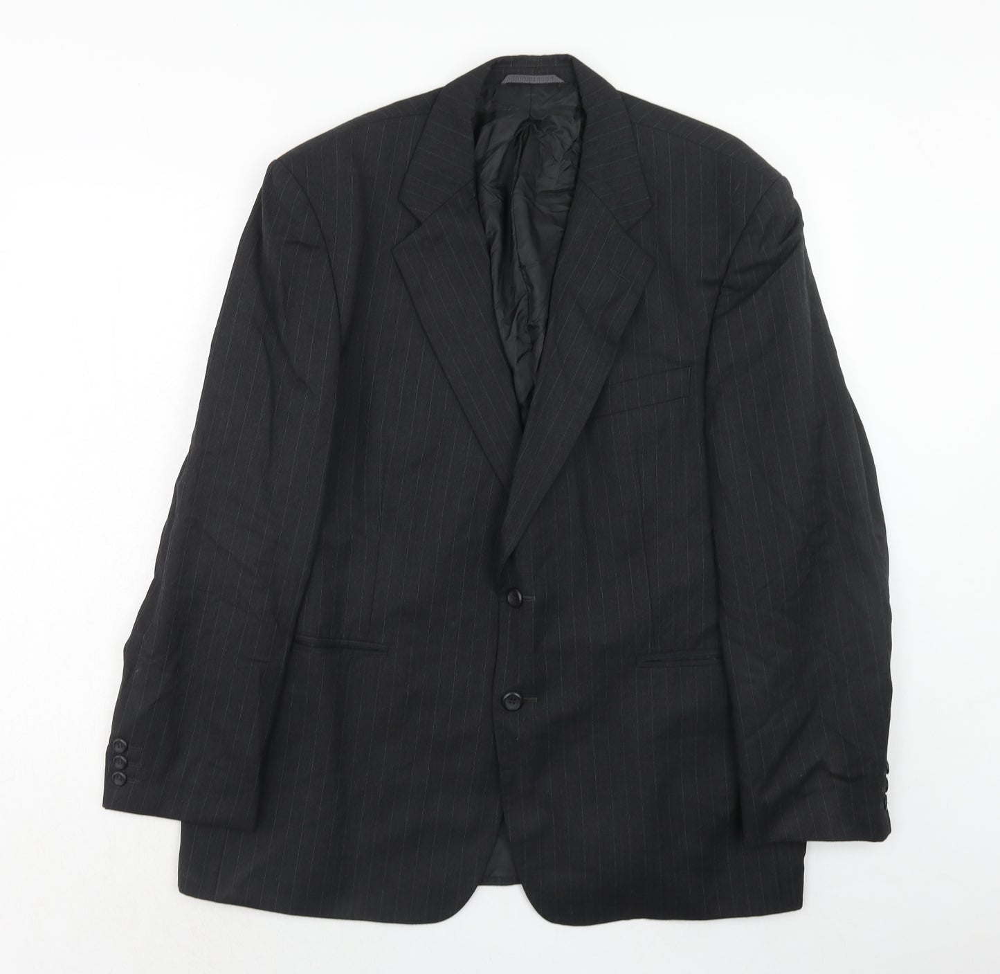 Burton Mens Grey Striped Polyester Jacket Suit Jacket Size 46 Regular